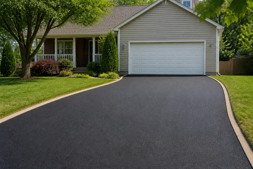 Newly paved residential asphalt driveway