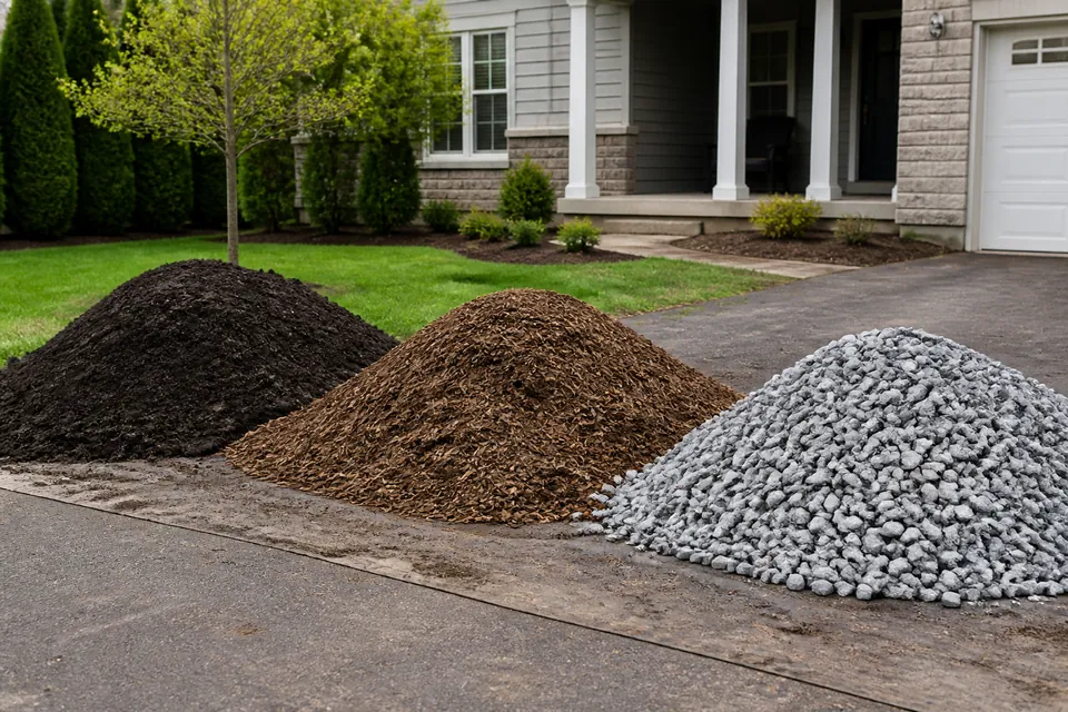 Topsoil mulch and gravel delivered for a residential project