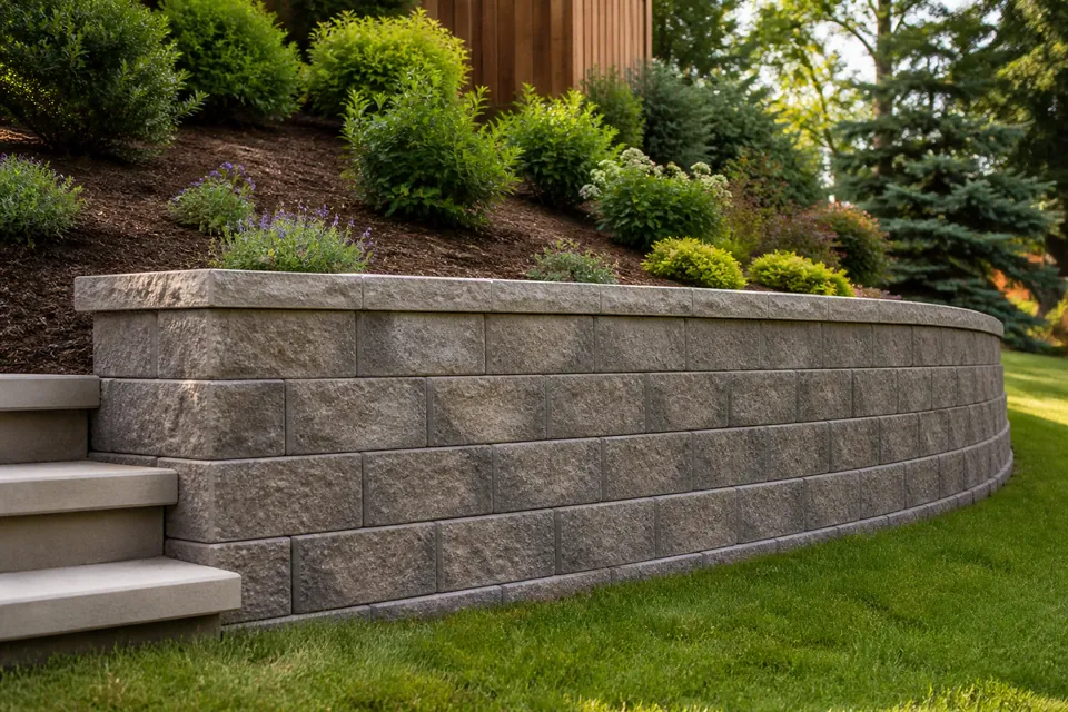 Completed residential block retaining wall