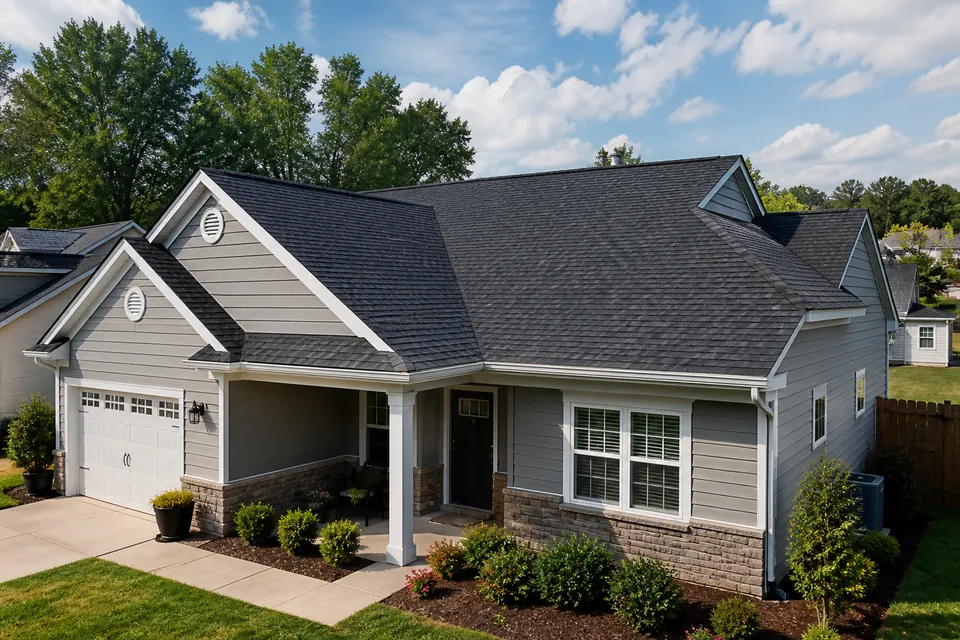 Completed asphalt shingle roof on a residential home
