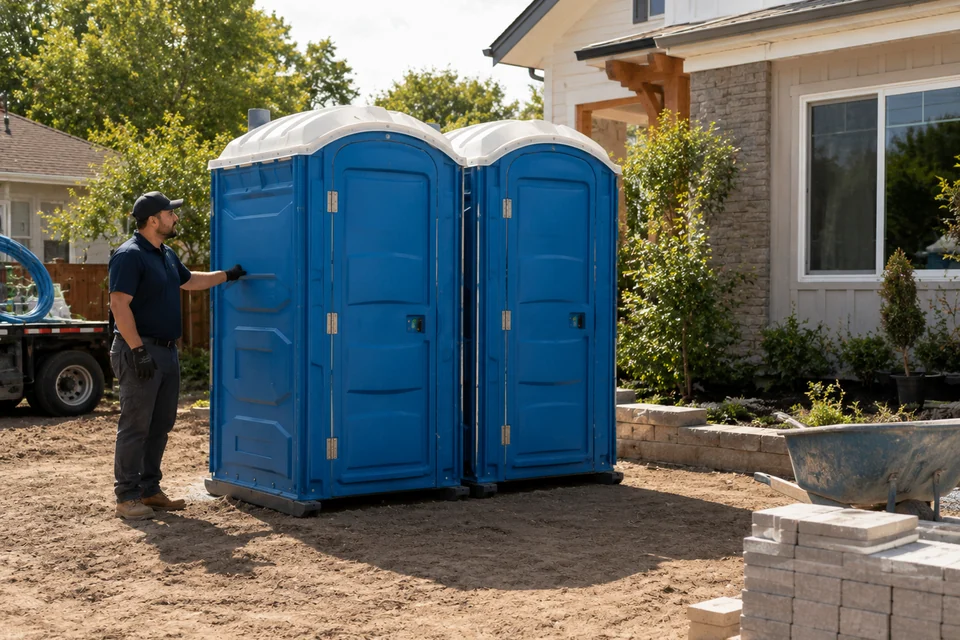 Portable toilet rental units delivered to a residential construction site