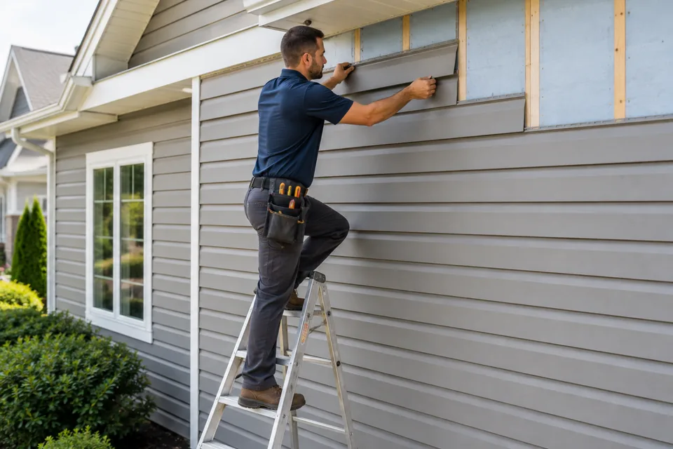 Contractor installing new exterior siding on a residential home