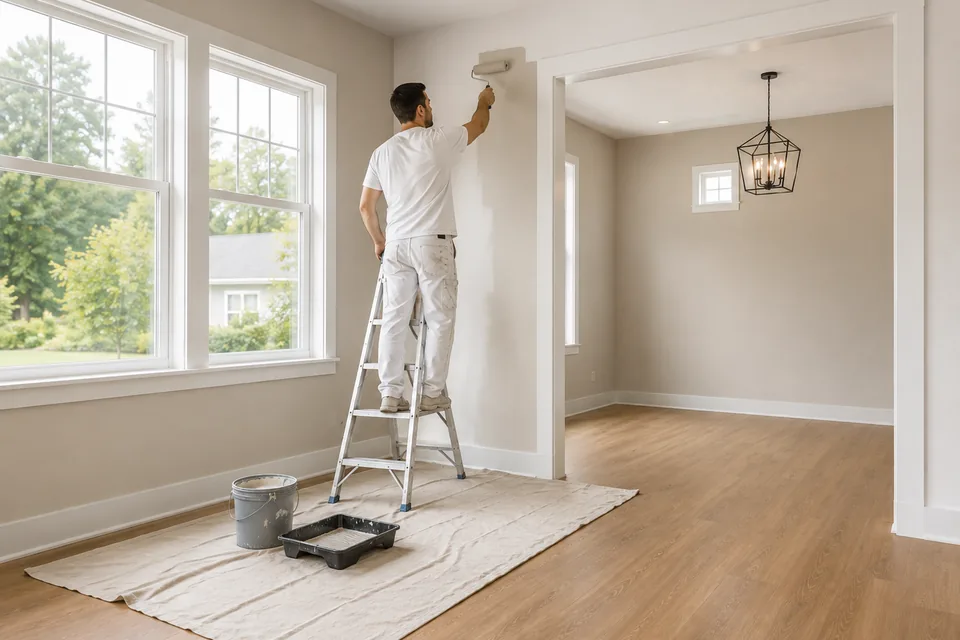 Small interior home repair and finishing work in a bright residential room