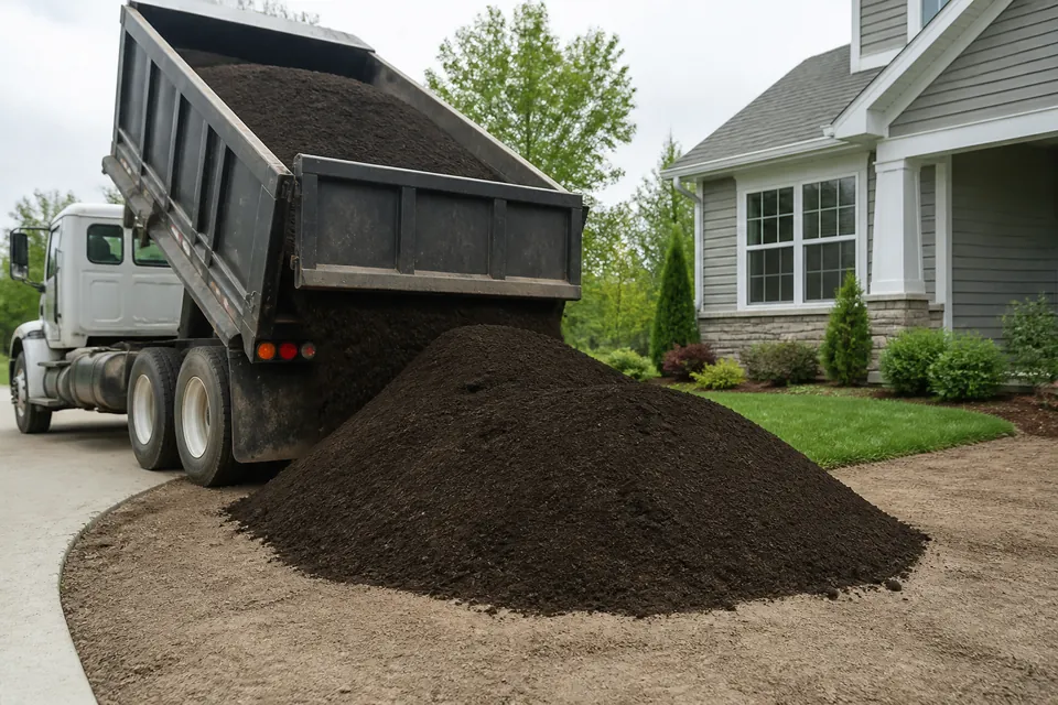 Screened topsoil delivered to a residential property